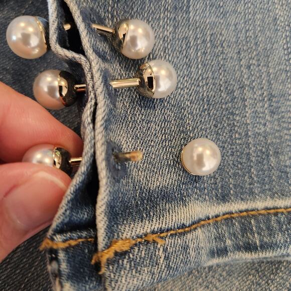 WHITE HOUSE BLACK MARKET The Skinny Crop Blue Medium Wash Embellished Ankle Wm 6 - Picture 10 of 12